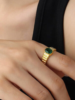 A401-green-zircon-ring-Titanium-Steel-Cubic-Zirconia-Geometric-Vintage-Band-Ring